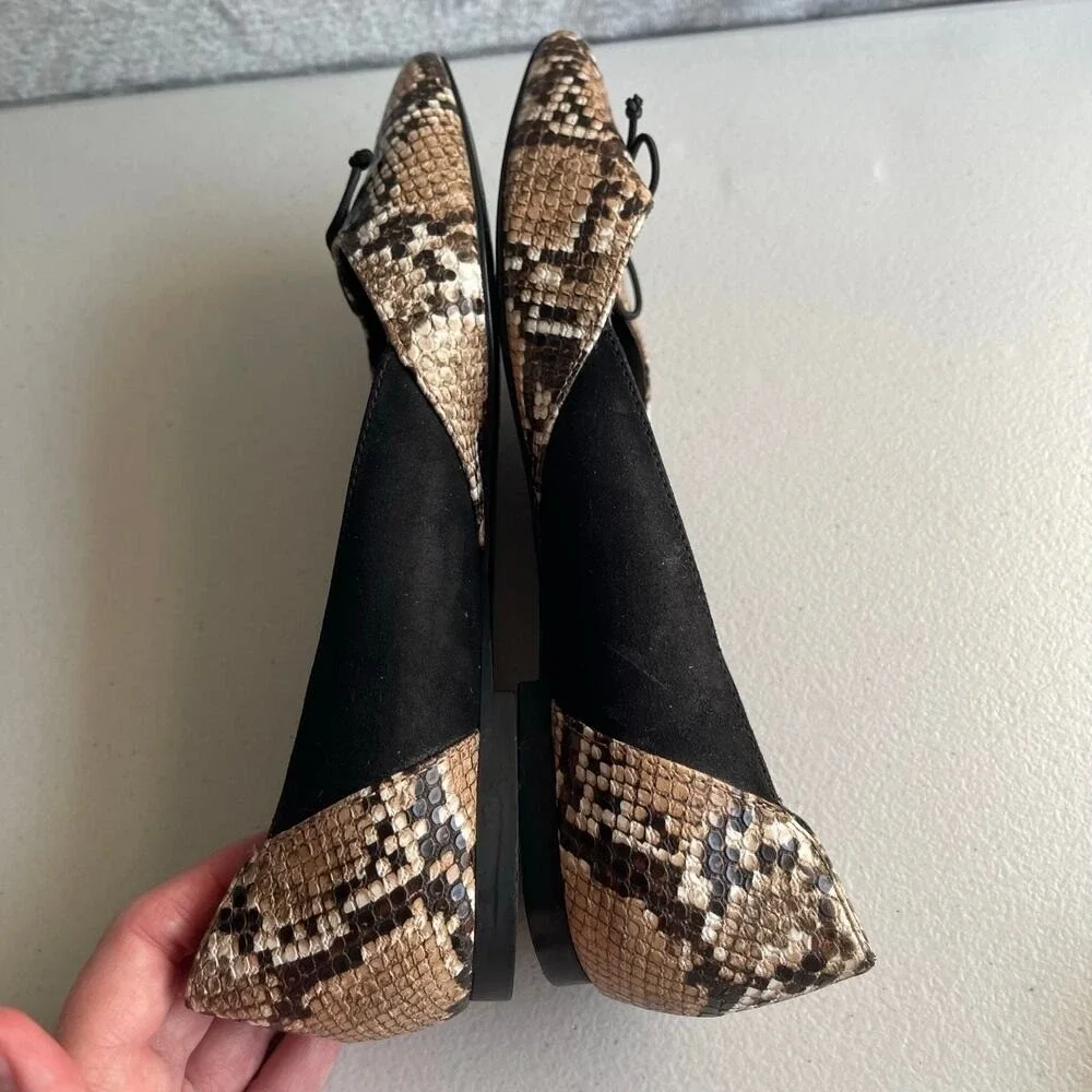 Zara Trafaluc Flats Womens 36 Snake Python Print Black‎ Suede Leather Trim Bow